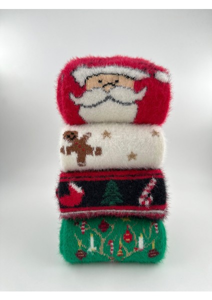 4’lü Kutulu Yılbaşı Temalı Çorap Seti. Ekstra Soft Pelüş Yün Pamuk Karışımlı Unisex Kışlık Çorap fiyatları