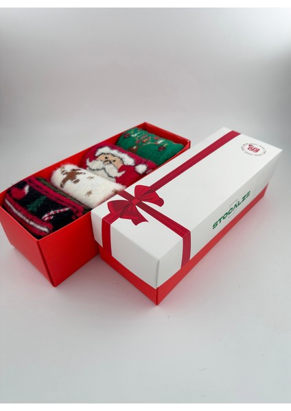 4’lü Kutulu Yılbaşı Temalı Çorap Seti. Ekstra Soft Pelüş Yün Pamuk Karışımlı Unisex Kışlık Çorap modelleri