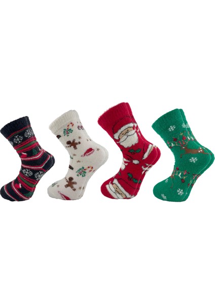 4’lü Kutulu Yılbaşı Temalı Çorap Seti. Ekstra Soft Pelüş Yün Pamuk Karışımlı Unisex Kışlık Çorap fırsatları