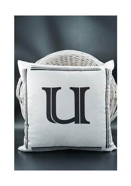 Harfli Kırlent Kılıfı Kadife 43X43 cm Çift Taraflı U Harfi Kedi Desenli Evlilik Teklifi Doğum Günü modelleri