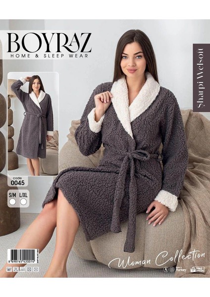Boyraz 0045 Kadın Sharpi Welsolf Sabahlık - Gri - S/M