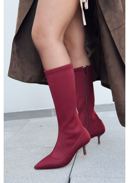 Ralve Kadın Topuklu Streç Çizme Bordo Dalgıç Kumaş fiyatları
