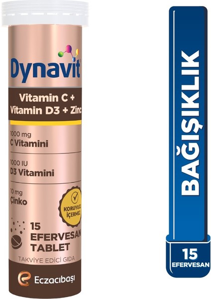 Vitamin C + D + Çinko 15 Efervesan Tablet - Dezenfektan Hediyeli - %72 Alkol