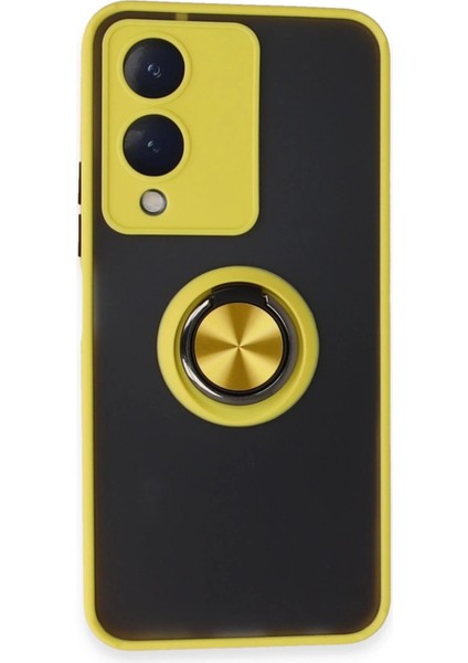Vivo Y17S Kılıf Montreal Yüzüklü Silikon Kapak - Sarı