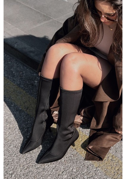 Ralve Kadın Topuklu Streç Çizme Siyah Dalgıç Kumaş fiyatları