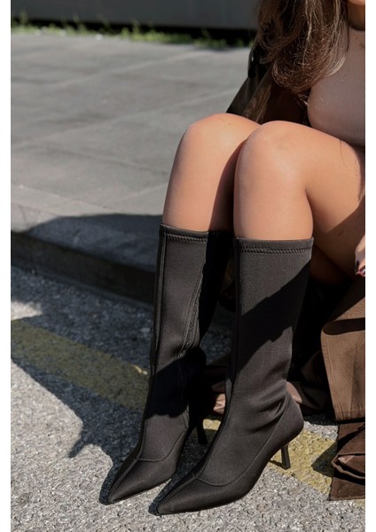 Ralve Kadın Topuklu Streç Çizme Siyah Dalgıç Kumaş indirimleri