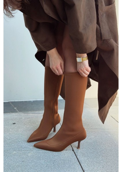 Ralve Kadın Topuklu Streç Çizme Taba Dalgıç Kumaş modelleri