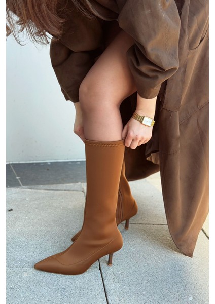 Ralve Kadın Topuklu Streç Çizme Taba Dalgıç Kumaş indirimleri