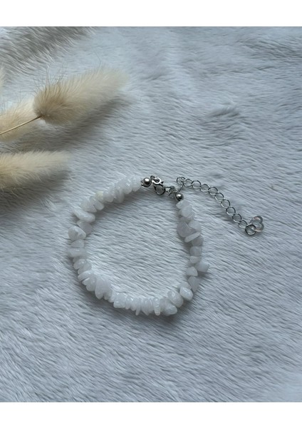 Kırık Ay Taşı Bileklik El Yapımı Çelik Aparatlı