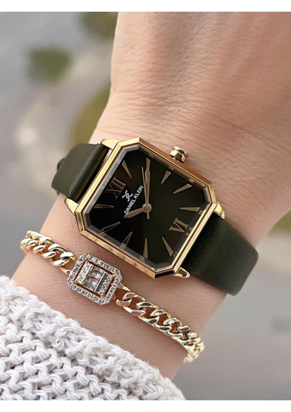 Deri Kordonlu 2 Yıl Garantili 3 Atm Suya Dayanıklı Kadın Kol Saati+Bileklik BD.13939.4