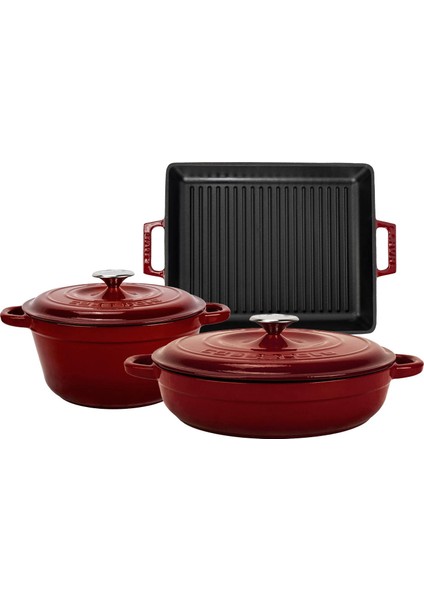 Bordo 5'li Döküm Tencere & Izgara Tava Seti – Zarafet ve Gücü Birleştiren Tasarım