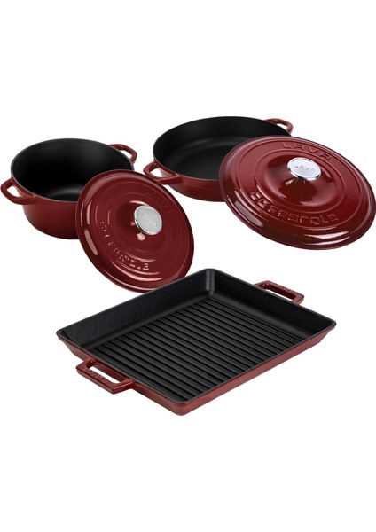 Bordo 5'li Döküm Tencere & Izgara Tava Seti – Zarafet ve Gücü Birleştiren Tasarım fiyatları