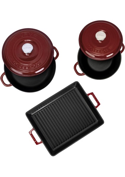 Bordo 5'li Döküm Tencere & Izgara Tava Seti – Zarafet ve Gücü Birleştiren Tasarım modelleri