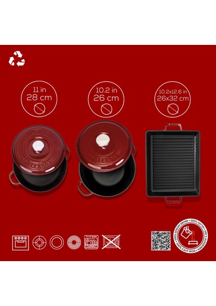 Bordo 5'li Döküm Tencere & Izgara Tava Seti – Zarafet ve Gücü Birleştiren Tasarım fırsatları