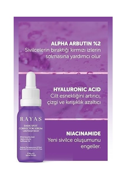 Rayas Leke Karşıtı ve Cilt Tonu Eşitleyen Cilt Serumu, Glutatyon & Niacinamide Etkili 30 ml modelleri