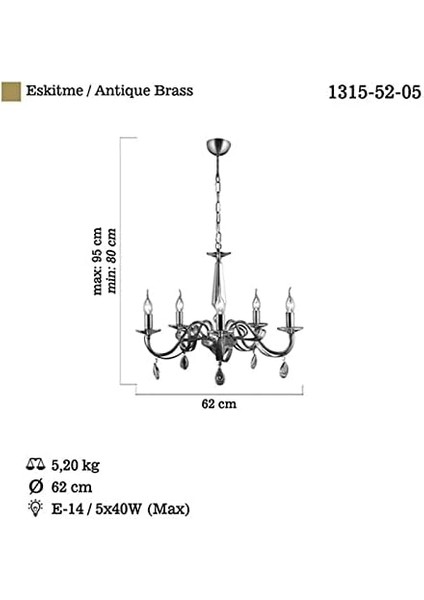 Castro 5'li Eskitme Avize, E14 Ampul Uyumlu modelleri