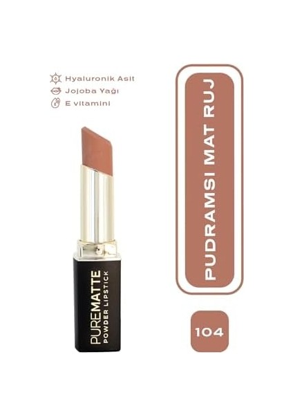 Golden Rose Pure Matte Powder Lipstick No: 104 - Pudralı Mat Ruj