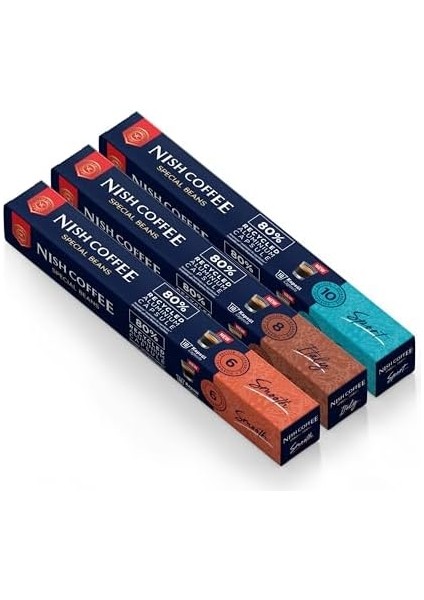 Nish Kahve Nespresso Uyumlu Kapsül Kahve 3'lü Set Smooth, Italy, Sport 30 Adet