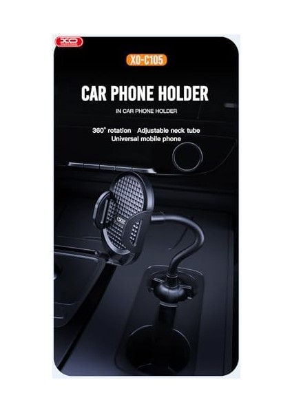 Xo Is Beauty C105 Bardak Tutucuya Monte Araç Içi Telefon Tutucu, 360° Dönebilen, Otomatik Kilitli, Ayarlanabilir 3D Slikon Kablo, Kolay Kurulum, Siyah fiyatları