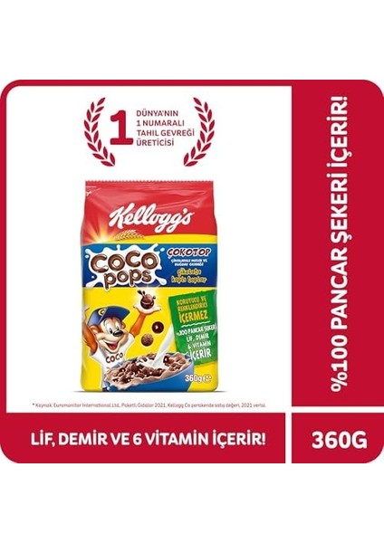 Kellogg's Coco Pops Çokotop Çikolata Kaplı Tahıl ve Buğday Gevreği 360 Gr,lif,demir ve 6VITAMIN KAYNAĞI,%100 Pancar Şekeri,d Vitamini,kalsiyum,folik Asit ve Demir Içerir,en Az %40 Kakao Içerir modelleri