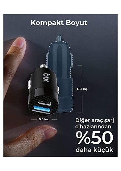 Bix BXAC65C 65W Pd Type-C & 18W Usb-A Girişli Çift Portlu Hızlı Şarj Özellikli Araç Içi Şarj Cihazı Siyah fiyatları