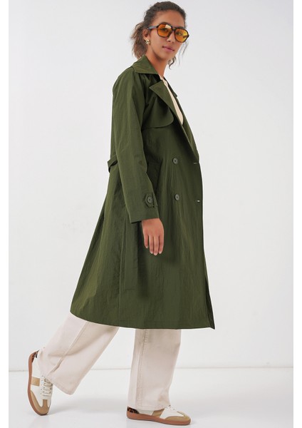 5938 Kruvaze Yaka Trençkot - Haki fiyatları