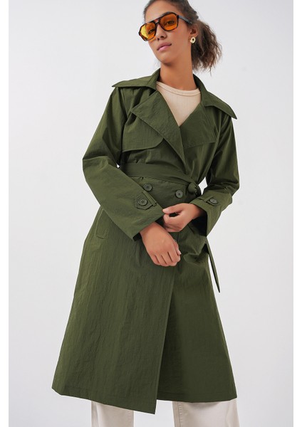 5938 Kruvaze Yaka Trençkot - Haki fırsatları