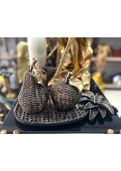 Dekoratif 3 Lü Biblo Elma Armut ve Tabak Polyester