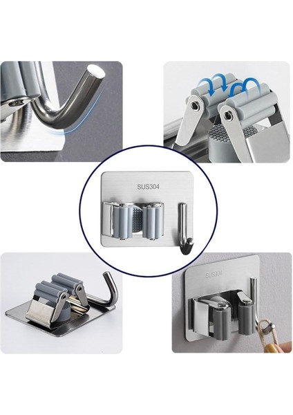 Paslanmaz Çelik Süpürge ve Paspas Tutucu | 304 Kalite Çelik Mop Tutucu | Delme Gerektirmez | Duvar Tipi Organizer Askı Kancası | Kaymaz Silikon Tutuş |, Mutfak, Bahçe, Garaj Için fiyatları