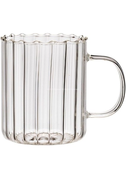 Şerit Desenli Borosilikat Cam 2’li Set 350 ml Dayanıklı Kulplu Cam Kupa, Kahve ve Çay Sunum Bardağı, Şeffaf Modern Tasarım