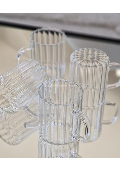 Şerit Desenli Borosilikat Cam 2’li Set 350 ml Dayanıklı Kulplu Cam Kupa, Kahve ve Çay Sunum Bardağı, Şeffaf Modern Tasarım modelleri