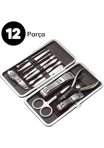 Sna 12 Parça Çanta Tipi Manikür Pedikür Tırnak Bakım Seti Çantalı Hepsi Bir Arada Set Paslanmaz Çelik