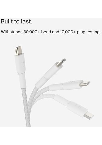 Boost Charge Örgülü Usb-C, Hızlı Şarj Cihazı, Usb-C Şarj Kablosu, 16, 15, S24, S23,, Ipad,, ve Daha Fazlası Için, 1 Metre, 2'li Paket, Beyaz fiyatları