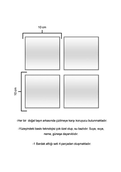 Taş Altlığı Seti - 4 Parça - Dekoratif, Mutfak Aksesuarı, 10X10 Cm, Kaydırmaz Tabanlı, Şık ve Dayanıklı SC100 fiyatları