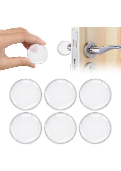 Duvar Kapı Stoperi, 6 Adet Duvar Kapı Stoperi Seti, 40 mm Silikon Kapı Stoperi, Duvar, Kendinden Yapışkanlı, Şeffaf, Yuvarlak, Kapı Kolu Tamponu, Duvar Koruması, Buzdolabı Koruması, Duvar