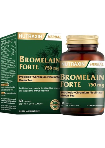 Nutraxin Bromelain Forte 60 Tablet - Bromelain Krom PROBIYOTIK750 Mg