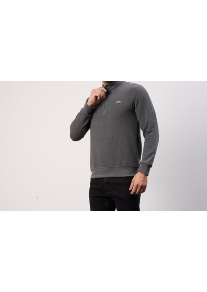 Fermuar Yaka Antrasit Dar Kesim Erkek Triko