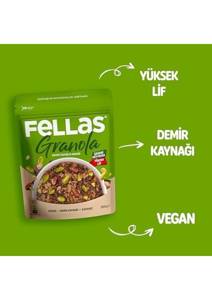 Fellas Granola Antep Fıstığı ve Kakao 200 gr fiyatları