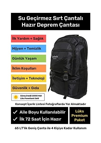 Lacheln Orijinal Lüks Premium Solar Paket Tam Kapsamlı Hazır Deprem Çantası Ilk Yardım Acil Durum Yaşam Kiti