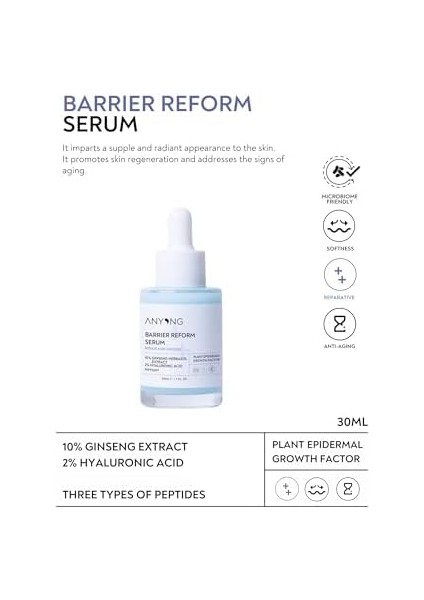 Anyong Bariyer Onarıcı, Kırışıklık ve Yaşlanma Karşıtı Serum (Hyalüronik Asit & Peptit & Seramid & Ginseng) fiyatları