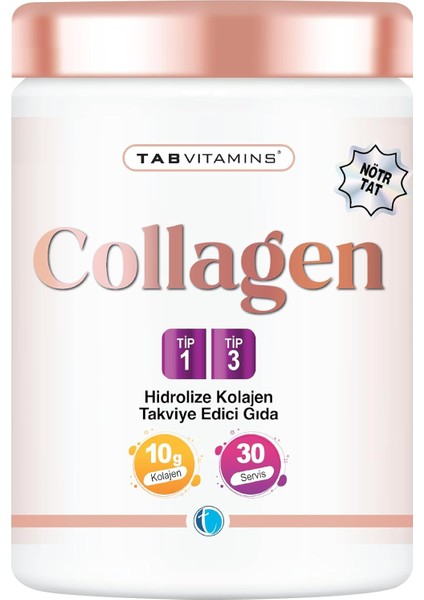 Tabvıtamıns Collagen 30 Servis Aromasız Hidrolize Kolajen Peptitleri Tip 1 Tip 3