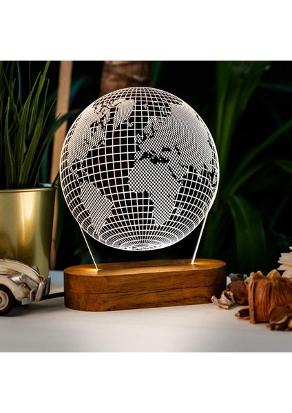 Haritası Tasarımlı 3D LED Lamba USB Bağlantılı Sarı Işık