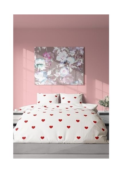 Tekstil Pamuklu Çift Kişilik Nevresim Seti | Nevresim ve Yastık Kılıfı | Çarşafsız Kalp Desenli Renkli modelleri