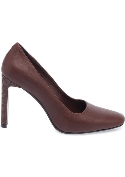 Kahve Hakiki Deri Kadın Topuklu Ayakkabı - K24I1AY67469-A24