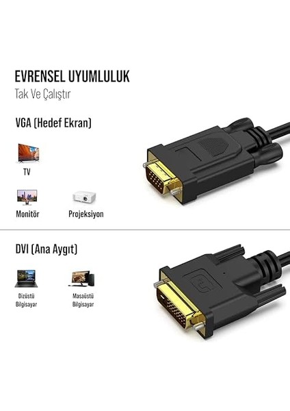 Dvi To VGA 24+5 VGA Dönüştürücü Monitör Kablosu (Dvi-I Dual Link) 1.80METRE (C-558) modelleri