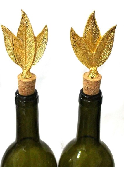 3 Yaprak Figürlü 2 Adet Mantar Tıpa - Şarap Yağdanlık Şişe