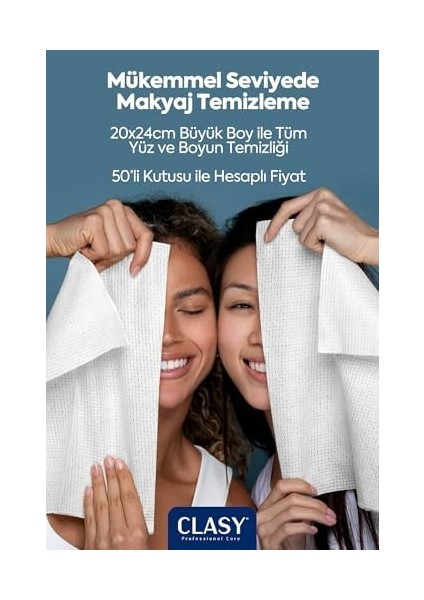Clasycare Clean Towels Xl – 50’li Tek Kullanımlık Yüz Havlusu | Ultra Yumuşak, Hijyenik Cilt Bakım ve Makyaj Temizleme Bezi | Hassas Ciltler Için Dayanıklı ve Seyahat Dostu Bezler