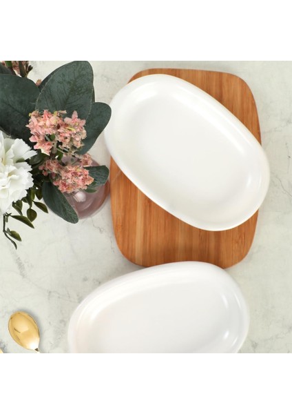 Mat Beyaz Hitit Kayık Tabak 22 cm 2 Adet