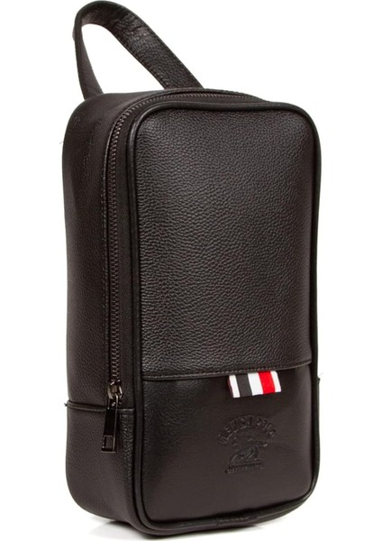 Av A Dos Erkek Siyah Vegan Deri Tıraş Seyahat Kozmetik Portföy Bakım El Çanta Günlük