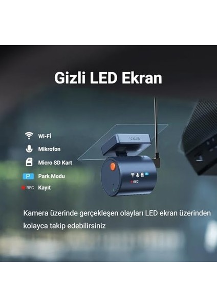 Mini 3 Pro 2k 1296P Wdr Wi-Fi G-Sensörlü Gece Görüşlü Araç Kamerası Şeffaf LED Bildirim Ekranı fiyatları